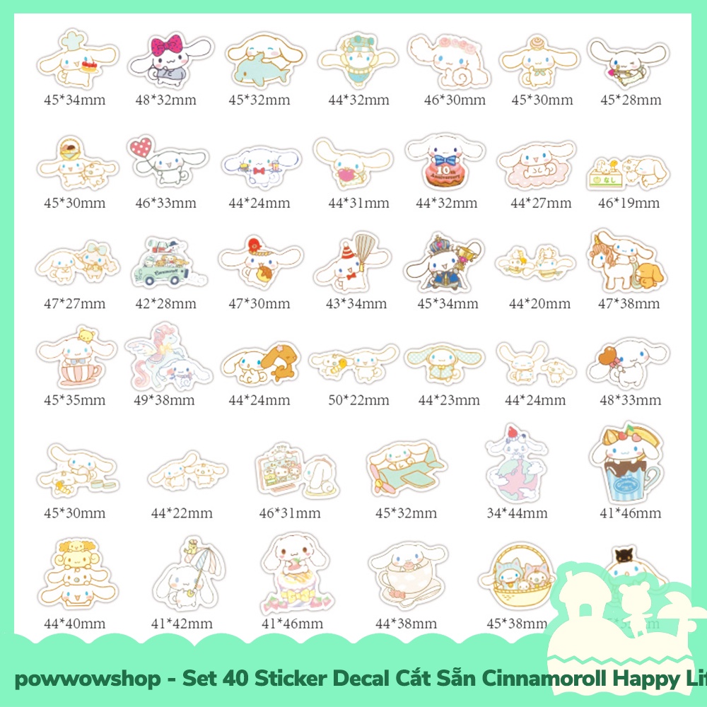 [Sẵn VN - Hỏa Tốc] Set 40/60 Sticker Mini Decal Dán Trang Trí Vật Dụng Mẫu Sanrio Cinnamoroll Cute Lovely Days