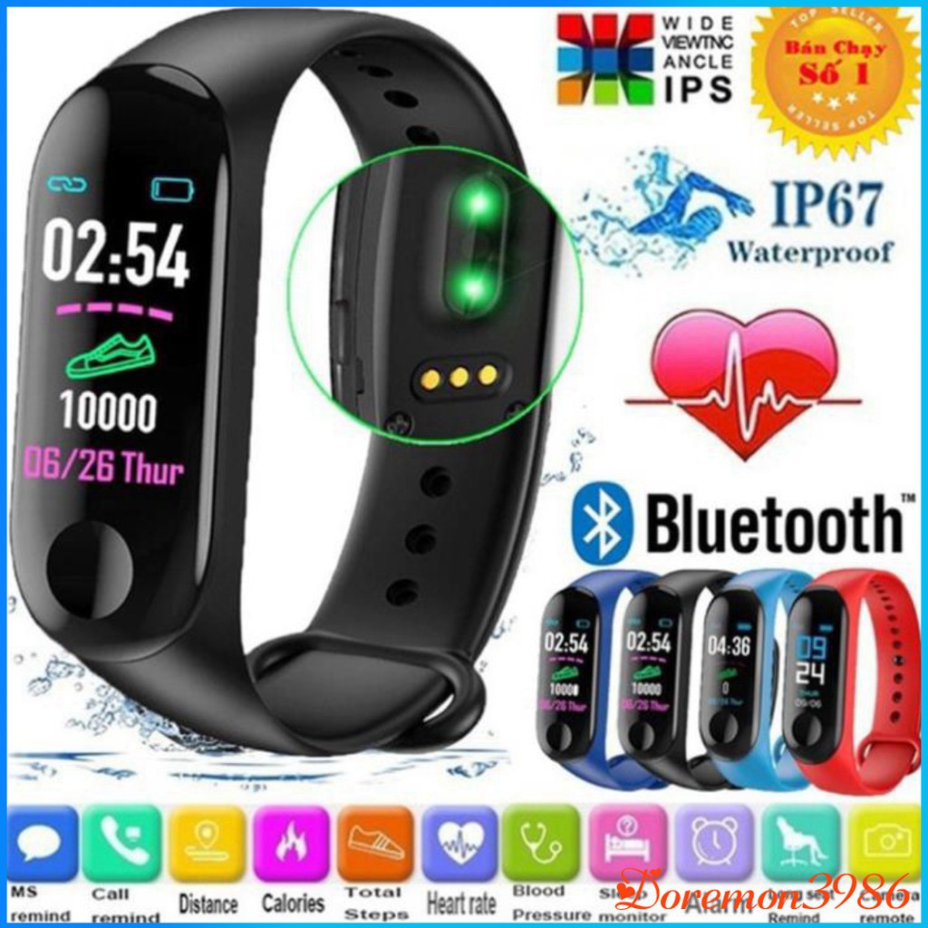 [FREE SHIP] 💥BẢO HÀNH 1 NĂM💥 Vòng Tay Đồng Hồ Thông Minh Band M3 CHÍNH HÃNG - Đồng hồ theo dõi sức khỏe, Chống Nước💥S