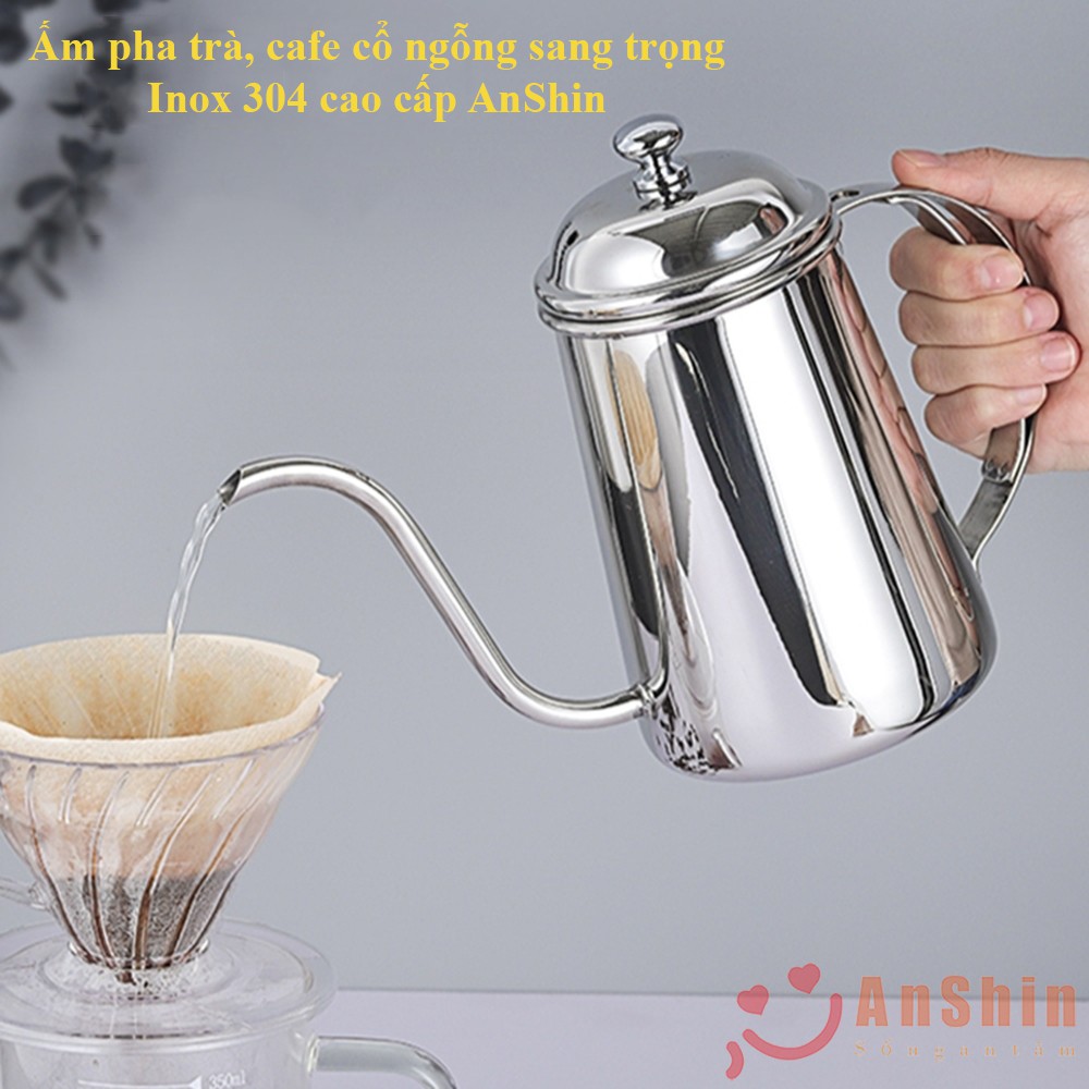 Bình cổ ngỗng pha cafe 650ml Inox 304 cao cấp chính hãng AnShin