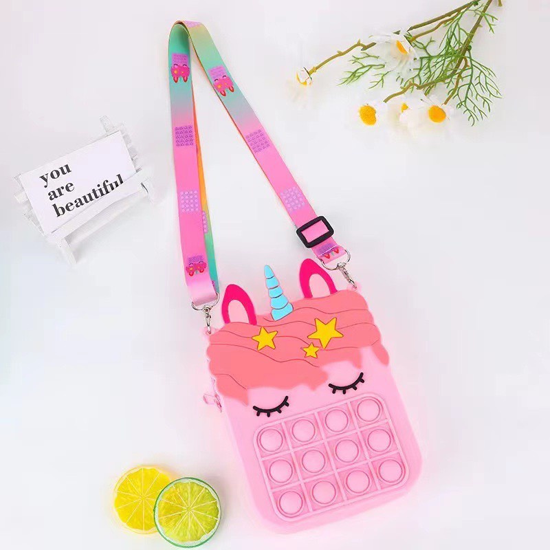 Túi sách đeo chéo Pop it nhiều màu cho bé, popit ngựa pony nhấn bóp giải tỏa căng thẳng