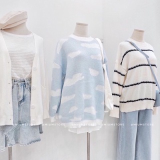 Áo len xanh pastel blue hoạ tiết mây trắng