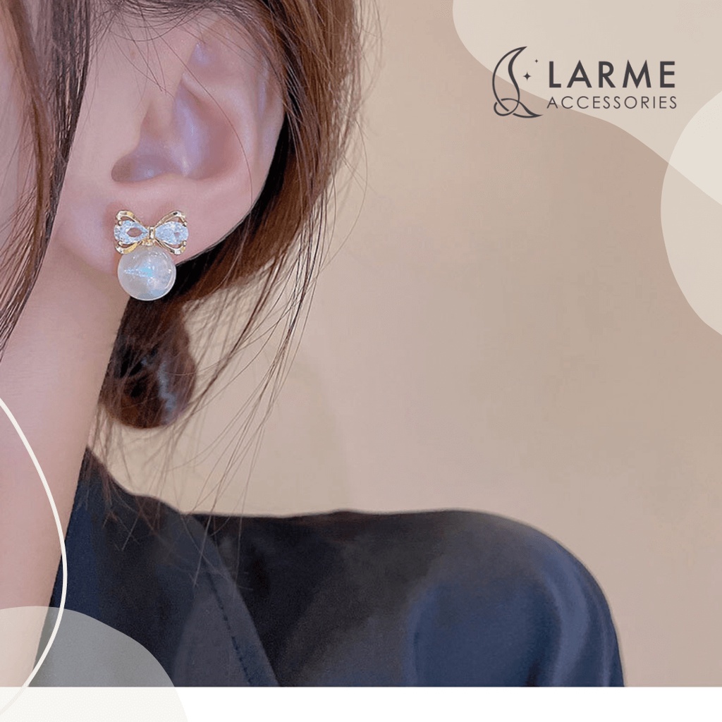 Khuyên tai nữ đính đá hình nơ nhẹ nhàng Larme accessories - KT0166