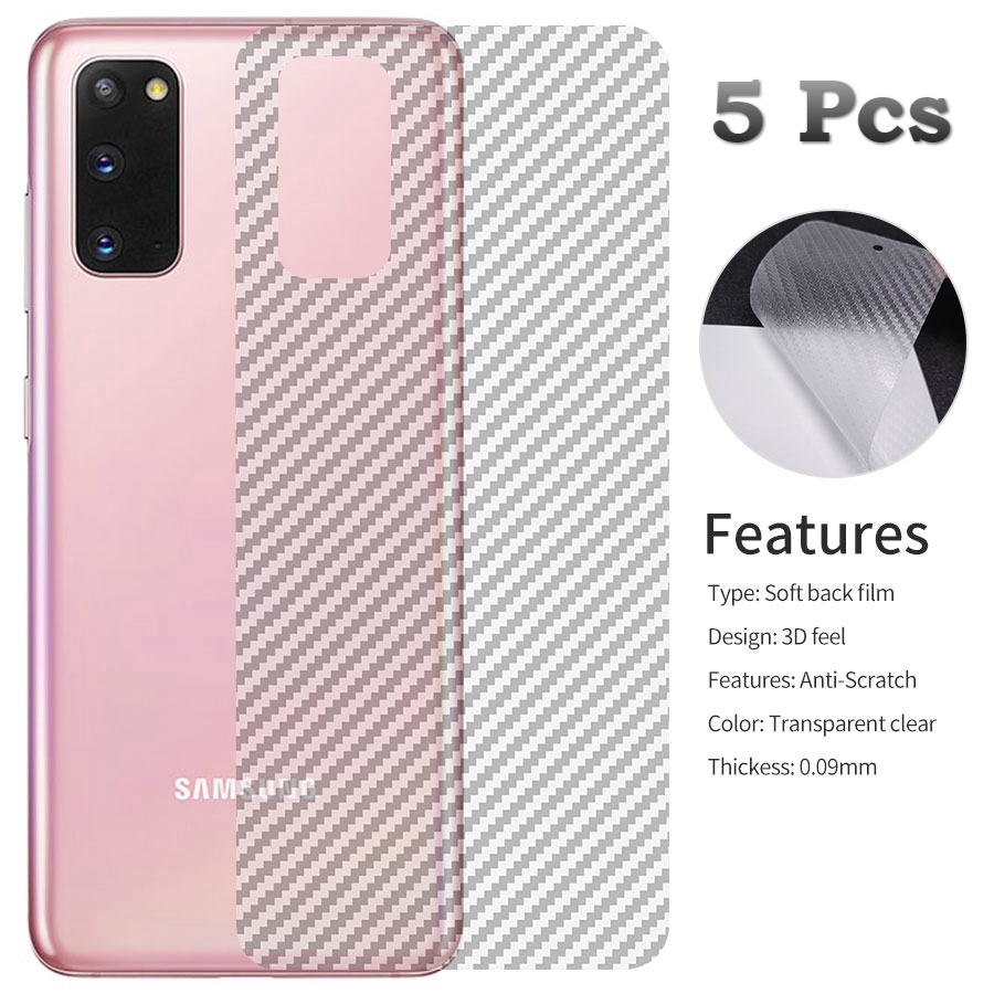 Bộ 5 Miếng Dán Bảo Vệ Mặt Sau Bằng Sợi Carbon 3D Cho Samsung Galaxy A51 A71 M21 M31 S20 Plus Ultra S10E Plus Lite Note 10 Plus Note 10 Lite 9 8 A7 A9 2018