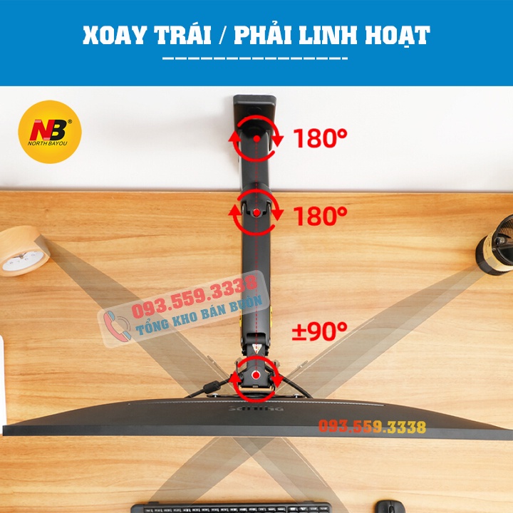 F150 / Giá Treo Màn hình NB F150 gắn tường/ Tay treo/Arm màn hình gắn tường/ Lò xo khí nén [Màn Hình 17&quot; - 35&quot;]