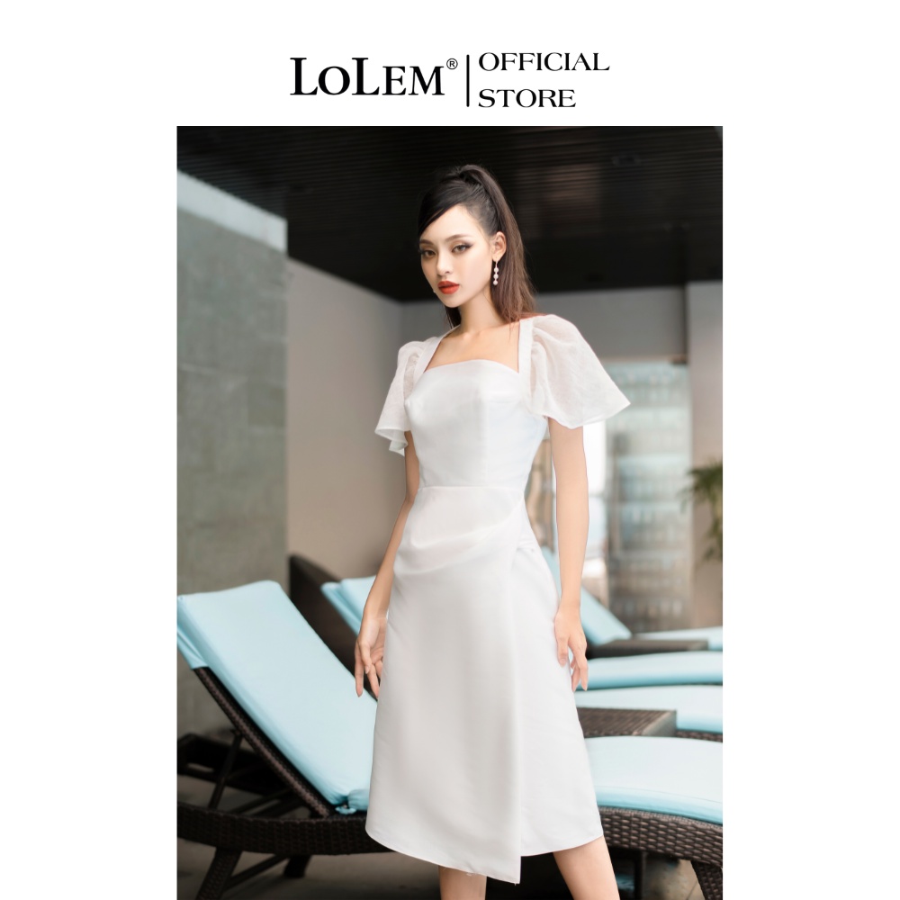 Đầm xòe dự tiệc LOLEM DX326 xếp eo vải tafta cao cấp chuẩn form