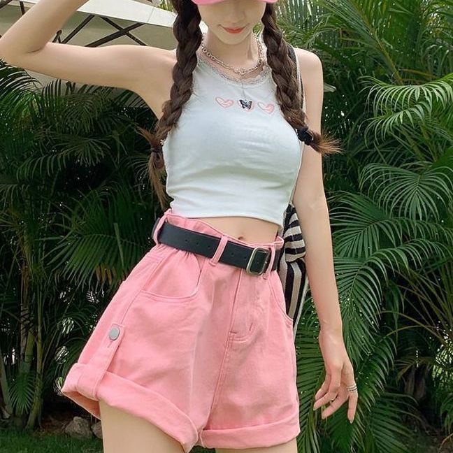 Quần Short Denim Kaki Lưng Cao Ống Rộng Phong Cách Mới Cho Nữ