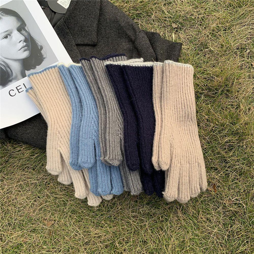 Găng Tay Dệt Kim Co Giãn Dày Dặn Ấm Áp Cho Nữ