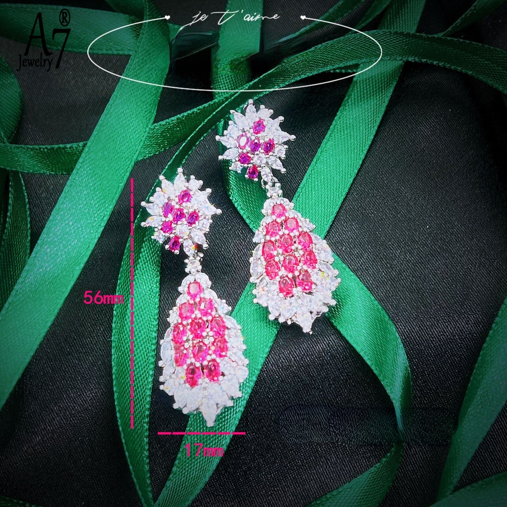 A7| Bông Tai Mạ Bạc 925 Bạch Kim Đính Kim Cương Giả Màu Đỏ Thời Trang Cho Nữ X4Y62