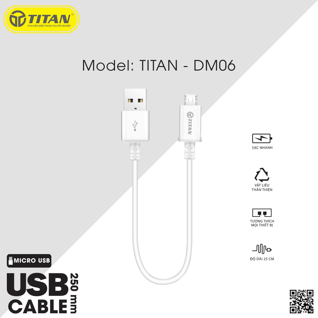 Cáp Sạc Truyền Dữ Liệu USB TITAN 25cm Micro - DM06