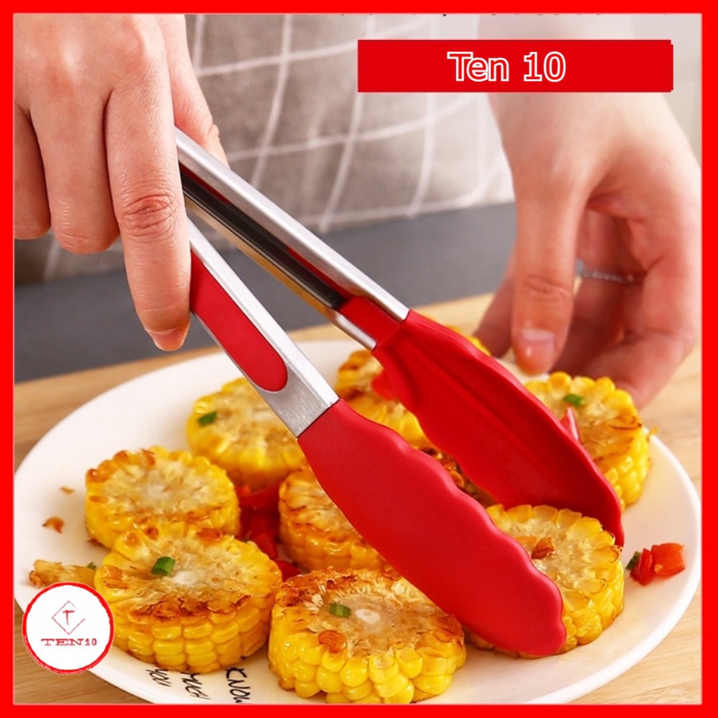 Kẹp gắp thức ăn đồ ăn nóng đầu bọc silicon cao cấp kháng khuẩn có tay cầm chống nóng có chốt gài khi không sử dụng