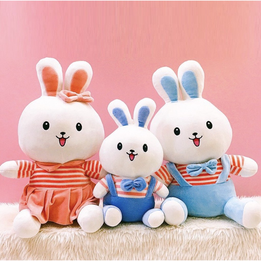 Gấu Bông Thỏ Bông Cony Áo Kẻ Nhồi Bông Cao Cấp Vải Giãn 4 Chiều Cho Bé Kích Thước 40cm