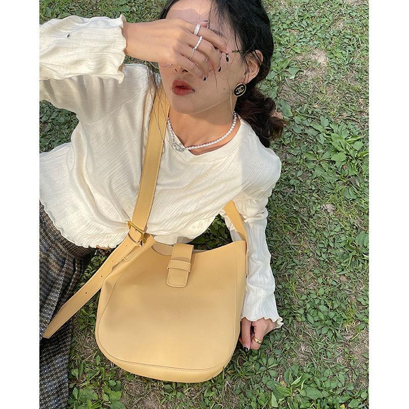 ✤♂✧Áo dài tay cổ tròn màu trơn thiết kế xếp ly phong cách Retro Pháp