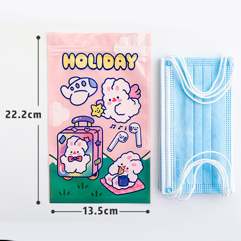 【CT】Cute Bunny Packing Ziplock Bag Snack Seal Pocket Student Mask Storage Small Pull Side Bag Birthday Bag