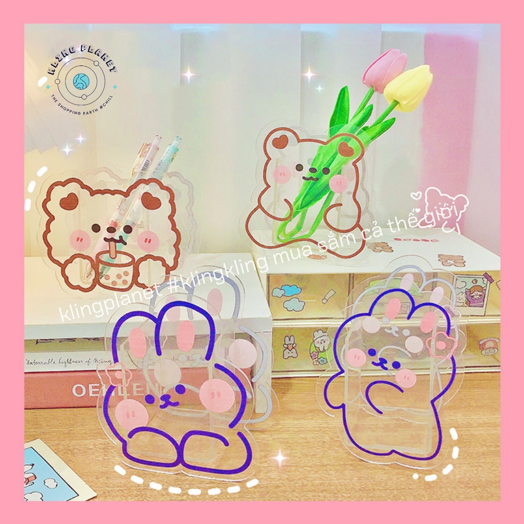 Ống bút trong suốt hình siêu cute, đựng bút, cắm hoa, hộp chứa nhỏ để bàn