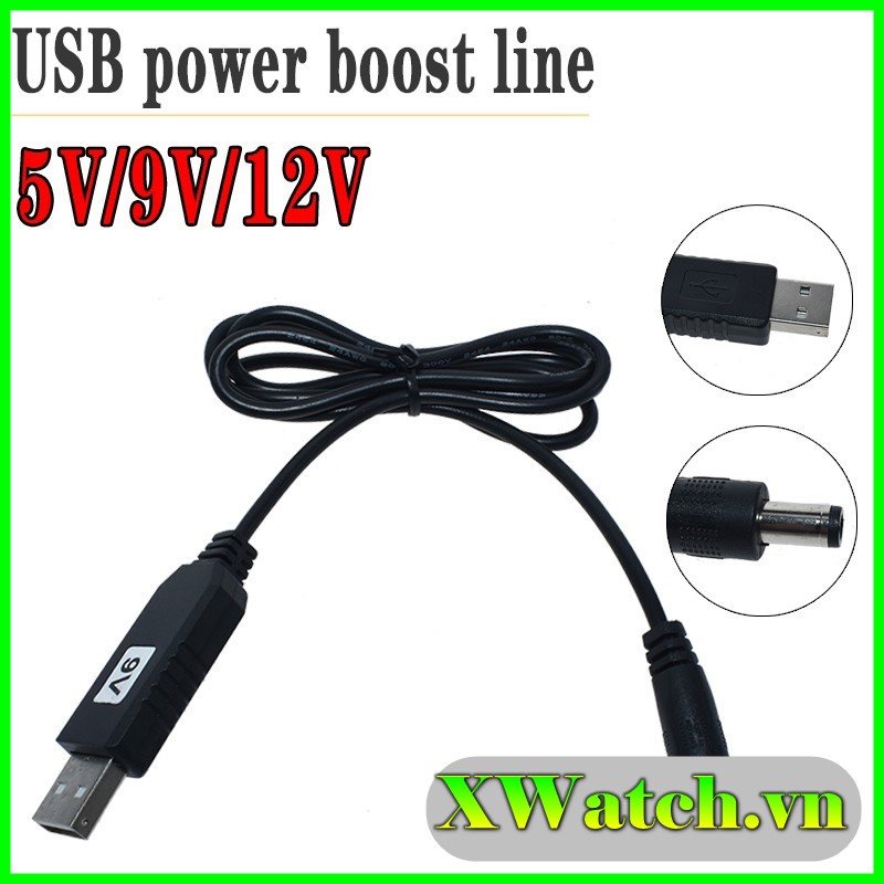 Cáp chuyển đổi USB Boost DC 5V sang 9V 12V USB nâng cao + Đầu nối 5.5mm cho bộ cấp nguồn/bộ sạc/bộ chuyển đổi nguồn