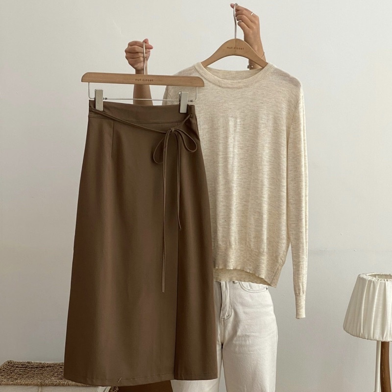 Chân váy chữ A xẻ lệch kèm dây buộc 9991_CV0092