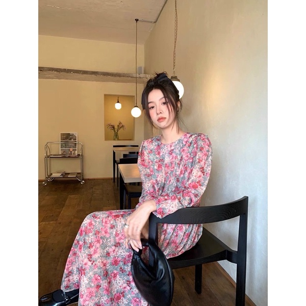 VÁY VOAN TƠ HOA DÀI TAY | DuongHuong Clothes