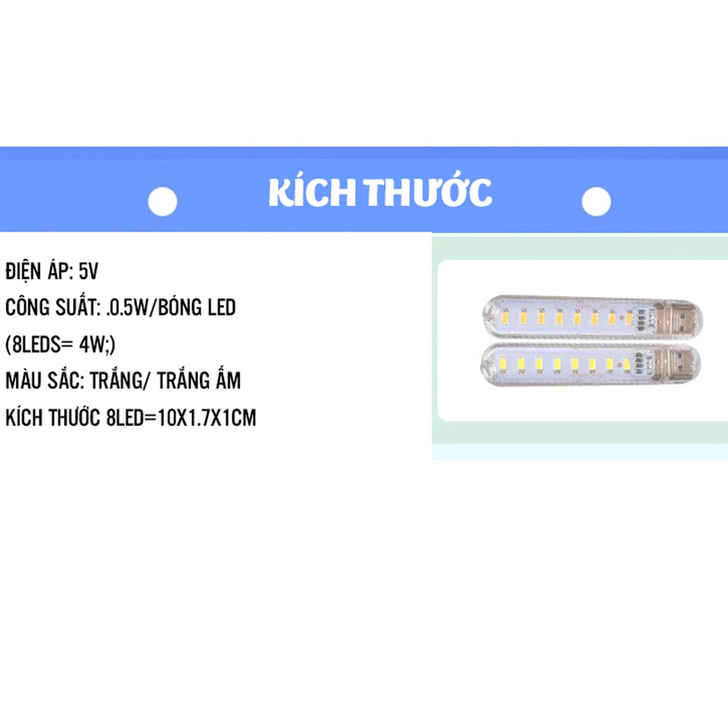 Thanh Đèn 8 Bóng LED Mini Siêu Sáng Cắm Cổng USB Thích Hợp Để Bàn Học, Đọc Sách Dự Trữ Khi Mất Điện