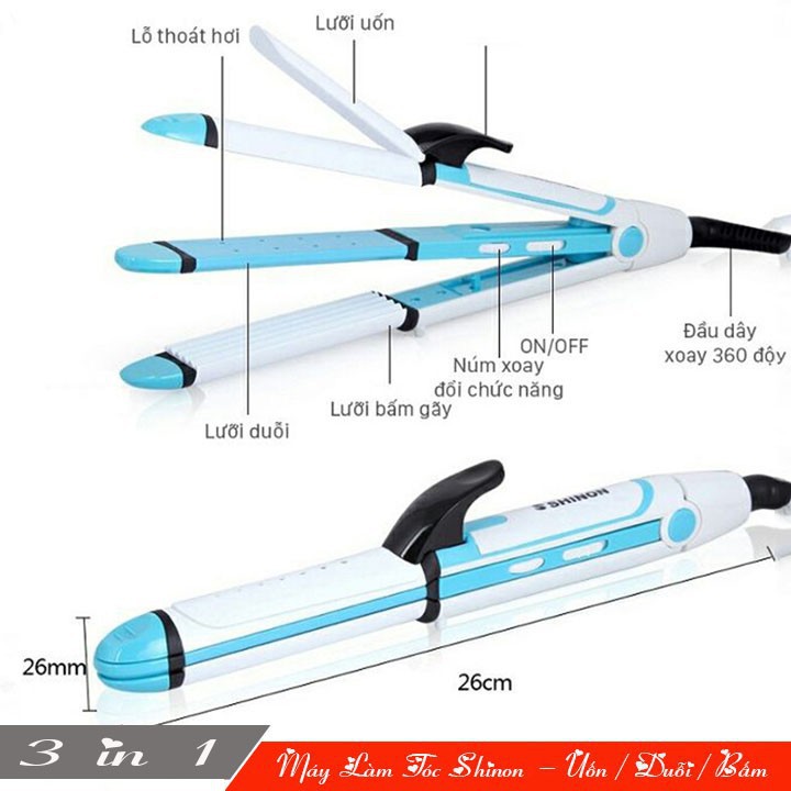 Máy làm tóc NONA 3 in 1 Km 3304 chỉnh nhiệt dễ dàng,máy làm tóc xoăn đa năng 3 trong 1 nhập khẩu chính hãng