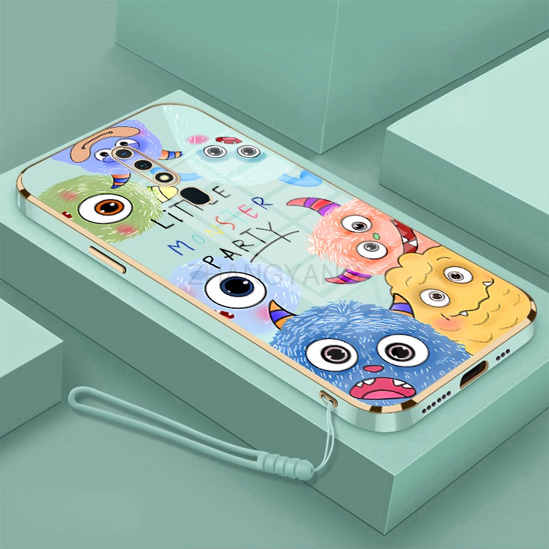 Ốp Điện Thoại silicone TPU Mềm Mạ Điện Họa Tiết Quái Vật Nhỏ Có Dây Đeo Cho OPPO F11 PRO