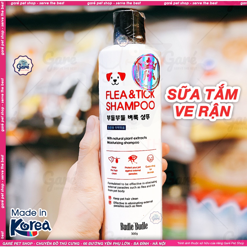 300ml - Sữa tắm diệt ve rận Budle’Budle Flea &amp; Tick Shampoo cho chó &amp; mèo