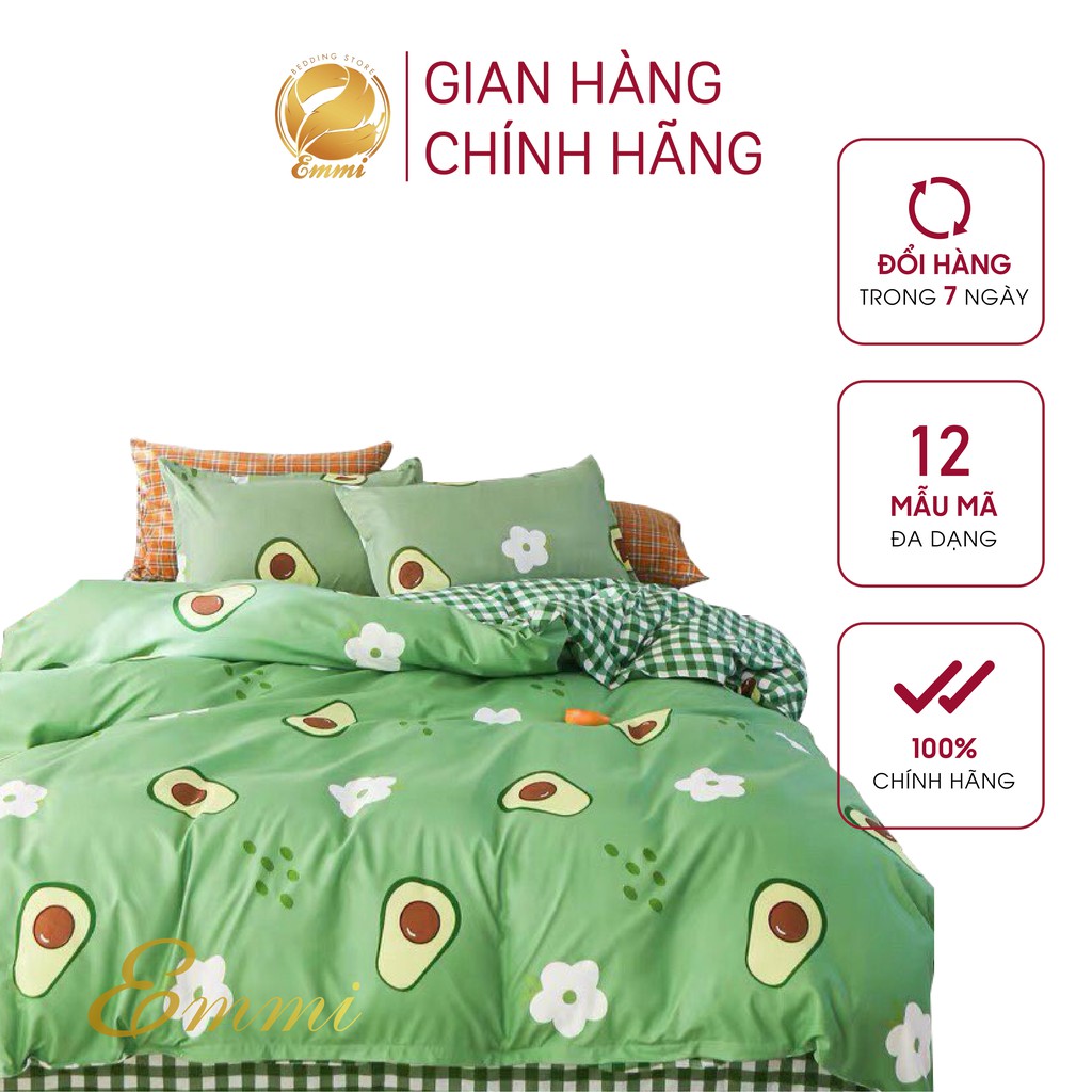 Bộ Chăn Ga gối cotton poly Emmidecor - mẫu quả bơ phiên bản mới 2020