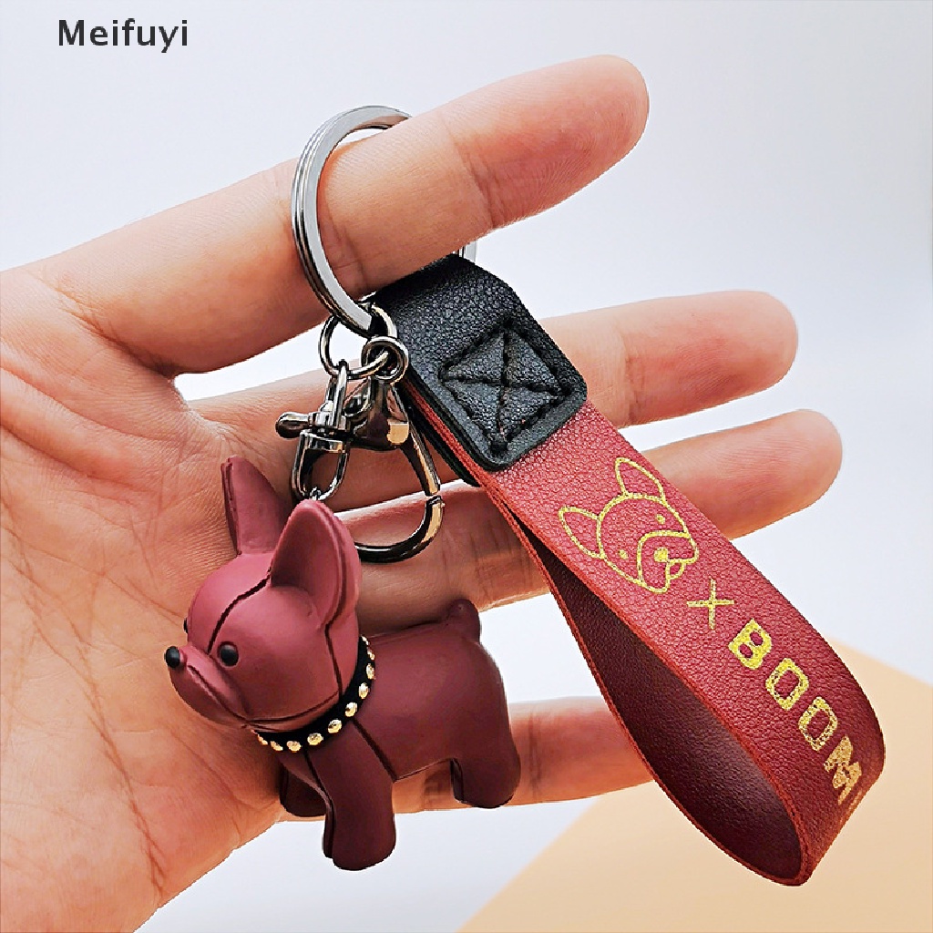 1 móc khóa da PU hình chó Bull Pháp phong cách Punk VN439