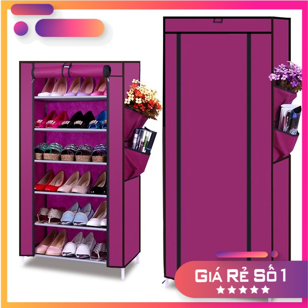 Tủ Để Giày Dép Thông Minh 7 Tầng 6 Ngăn, Tủ Vải Giày Dép Khung Inox Chắc Chắn Tặng Kèm Túi Đựng Giày - TL