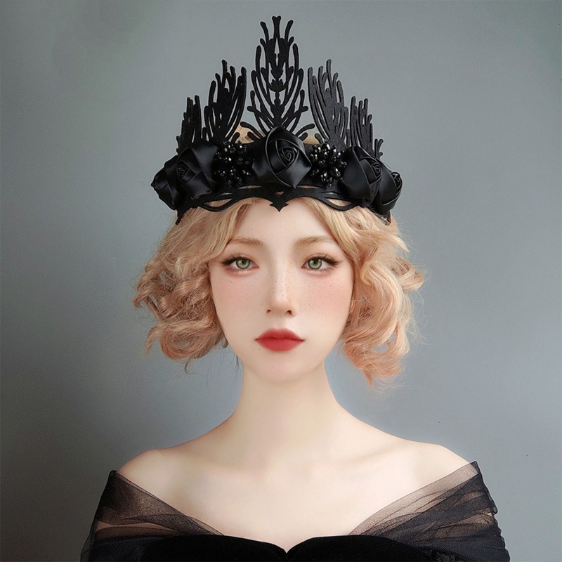 Băng Đô Cài Tóc Hình Vương Miện Phù Thủy Màu Đen Dành Cho Lễ Hội Hóa Trang