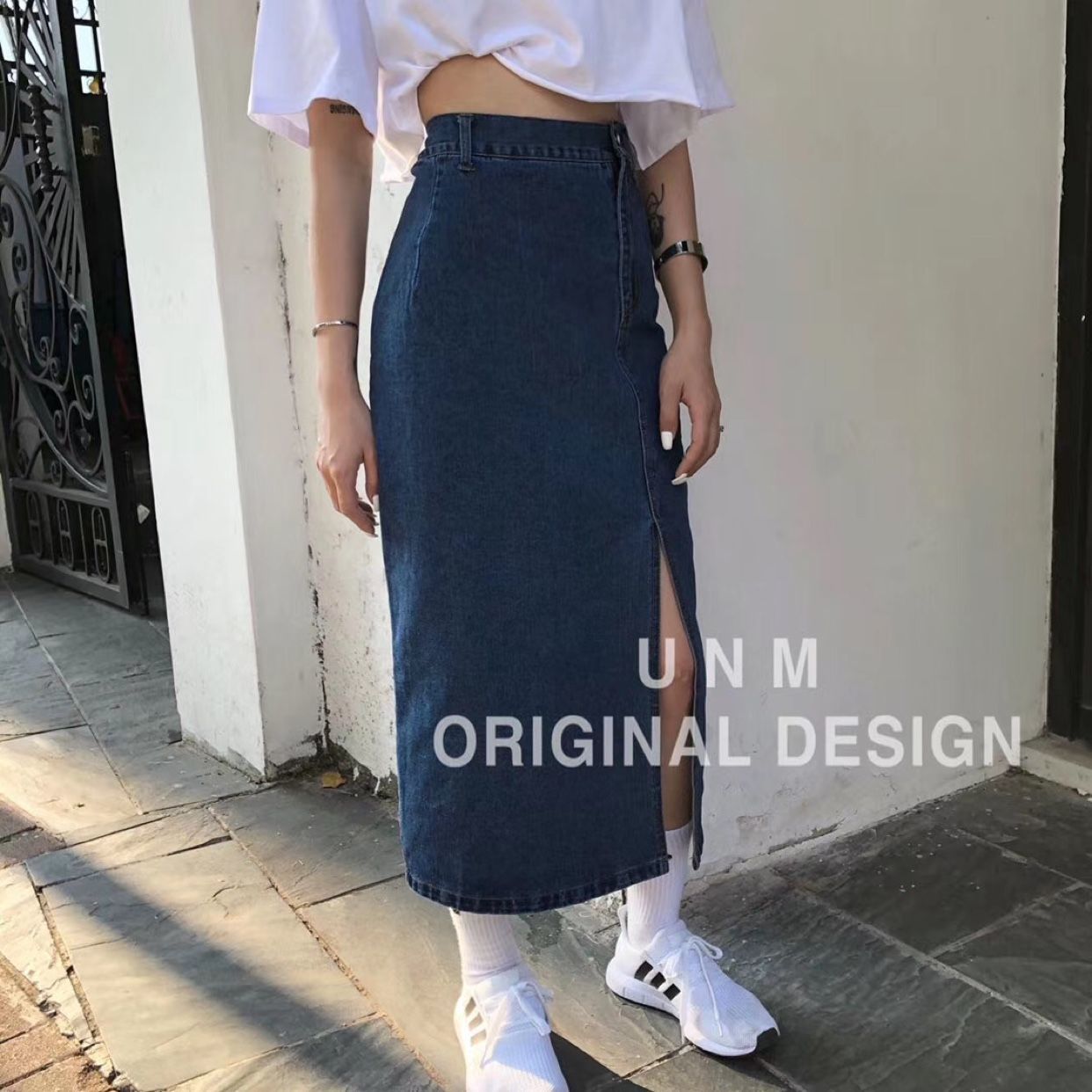 Chân Váy Denim Chữ A Dáng Dài Lưng Cao Xẻ Tà Xinh Xắn Phong Cách Hàn Quốc | BigBuy360 - bigbuy360.vn