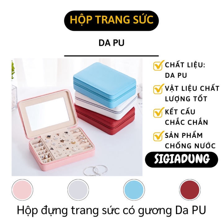 [SGD] Hộp Đựng Trang Sức - Hộp Lưu Trữ Dây Chuyền, Khuyên Tai, Nhẫn Có Gương Bọc Da Pu 9506