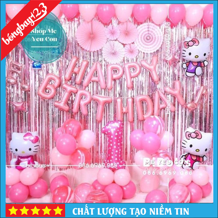 Set Bóng Bay Trang Trí Sinh Nhật Kitty Cho Bé Gái, ComBo Trang Trí Tiệc Thôi Nôi Đầy Tháng Siêu Đẹp 🌸🌸🌸