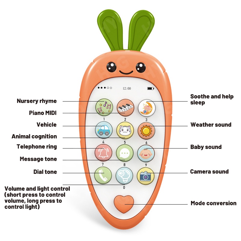 Điện Thoại Đồ Chơi HYG Toys Hình Củ Cải Phát Nhạc Vui Nhộn Cho Bé