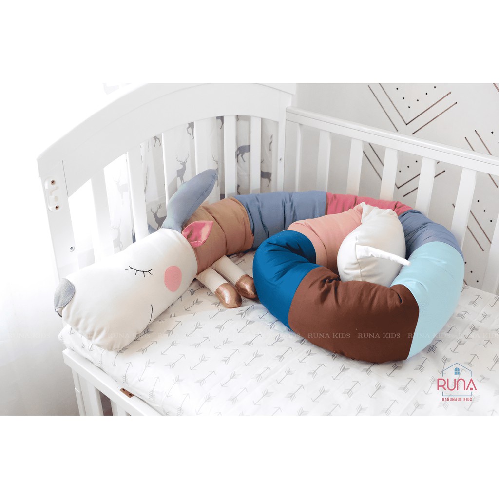 Quây cũi dài hình con thú cho bé RUNA KIDS chất liệu Cotton Hàn 100% cao cấp, bảo vệ an toàn giấc ngủ cho bé