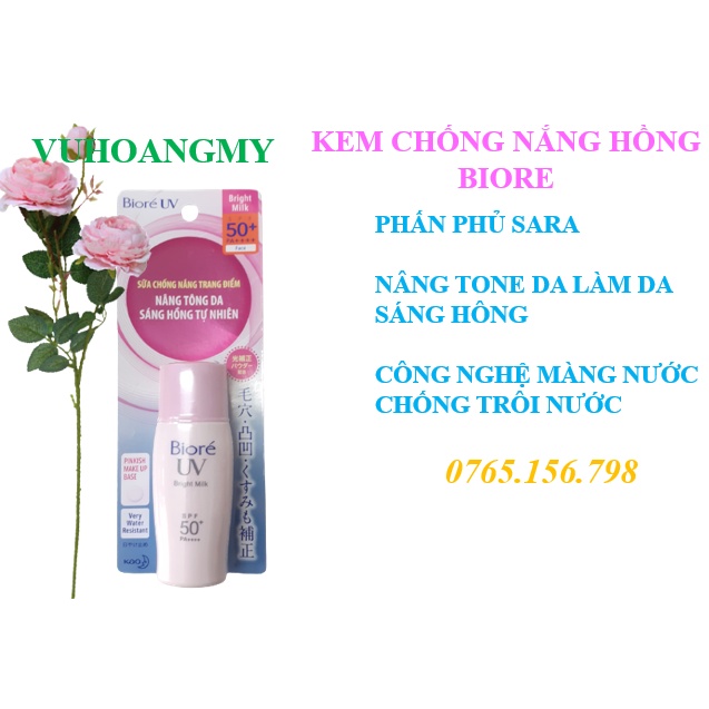 Kem chống nắng hồng biore PA++++, SPF50