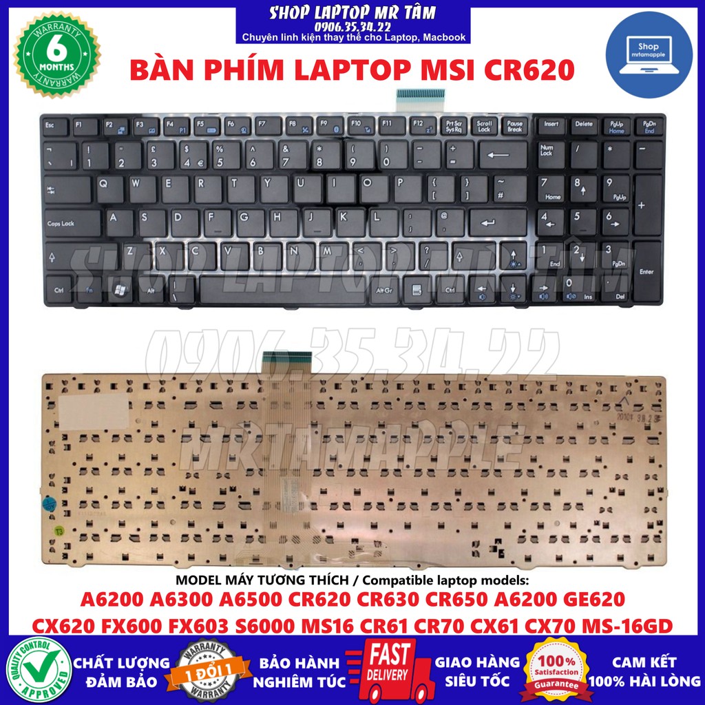 (KEYBOARD) BÀN PHÍM LAPTOP MSI CR620 dùng cho A6200 A6300 A6500 CR620 CR630 CR650 A6200 GE620 CX620 FX600 FX603 S6000