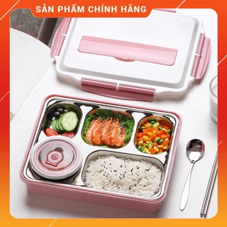 Khay đựng cơm 5 ngăn - khay đựng thức ăn văn phòng inox cao cấp ahm mart