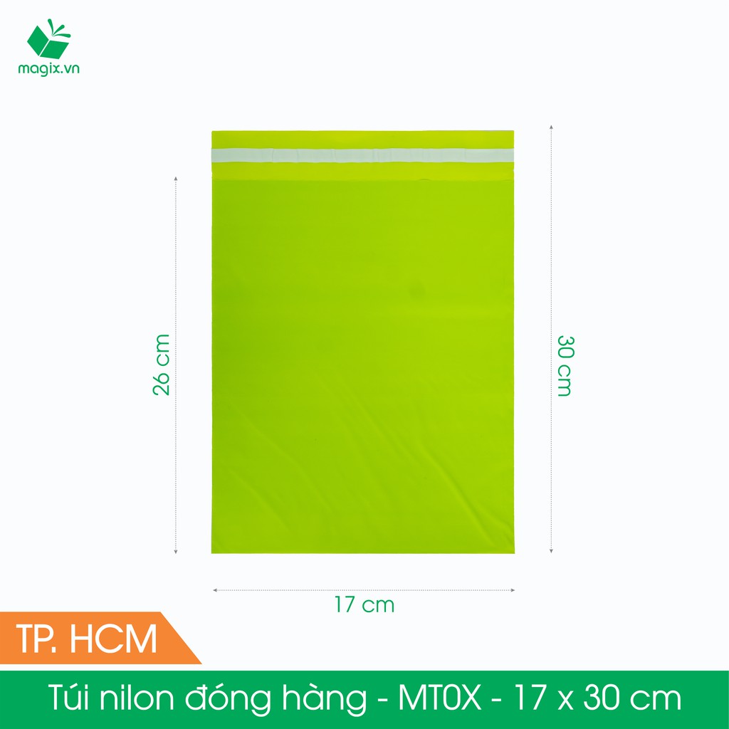 MT0X - 17x30 cm - Túi nilon gói hàng - 100 túi niêm phong đóng hàng màu xanh lá mạ