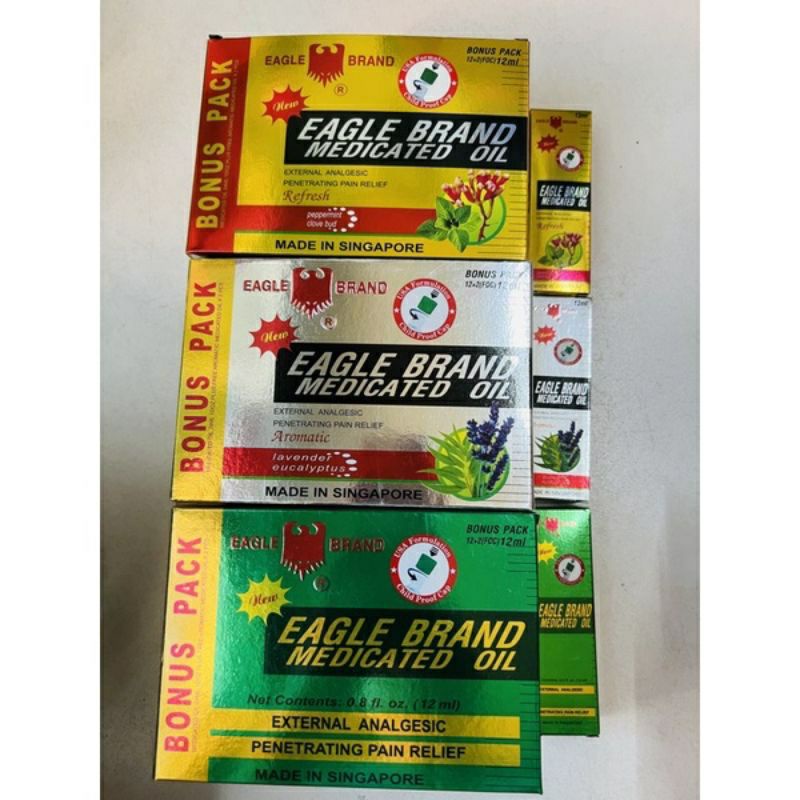 [ Date 2026] Dầu gió cảm lạnh xanh trắng vàng con ó ( 2 nắp) Eagle Brand Singapore xuất Mỹ