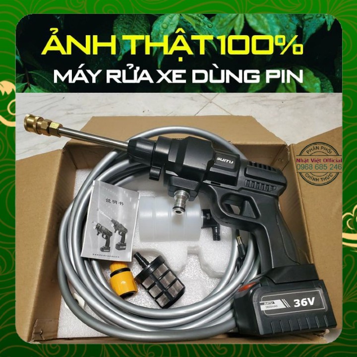 Máy xịt rửa xe mini cầm tay dùng pin sạc 36V cho gia đình Máy xịt rữa điều hòa máy lạnh