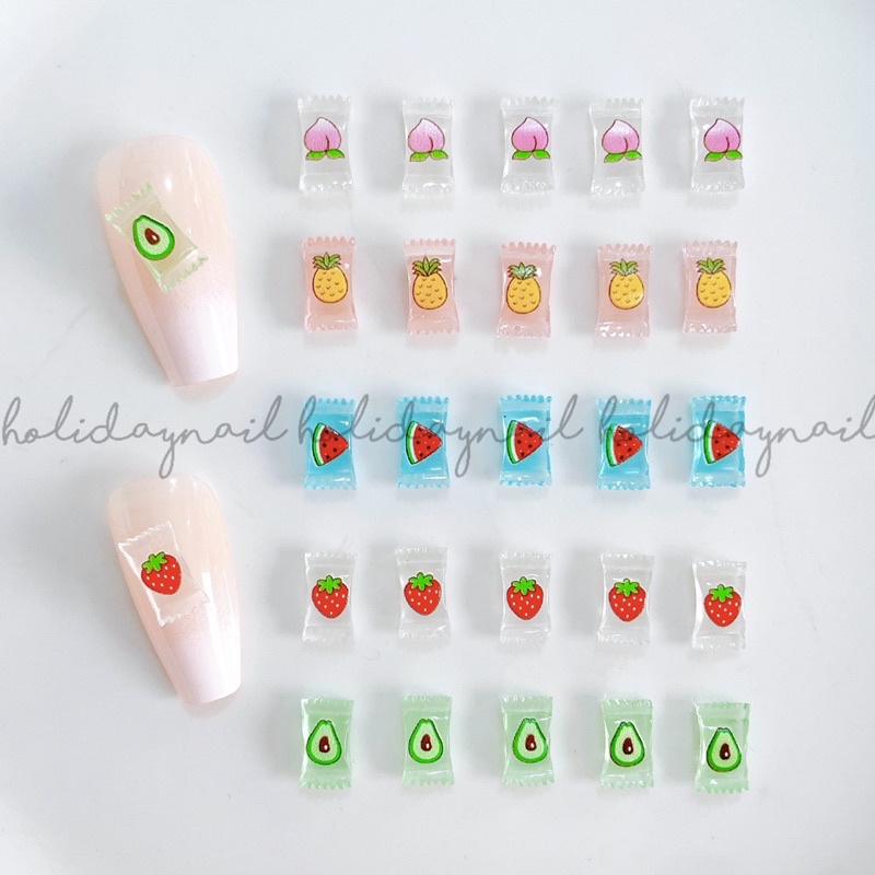 HOLIDAYNAIL Set 20 charm kẹo hình trái cây mix màu