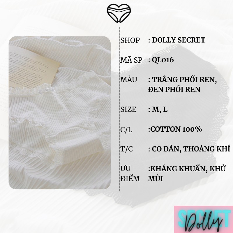 Quần lót cotton sợi tre kháng khuẩn cao cấp viền ren sexy đáng yêu DOLLY SECRET QL016 | BigBuy360 - bigbuy360.vn