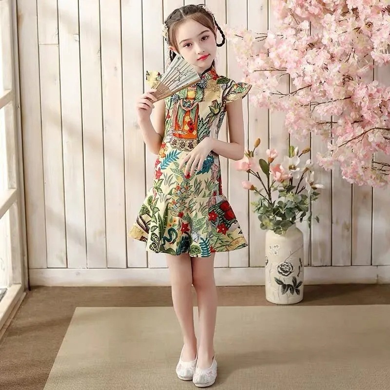 Sườn Xám Thời Trang Mùa Hè Xinh Xắn Dành Cho Bé Gái