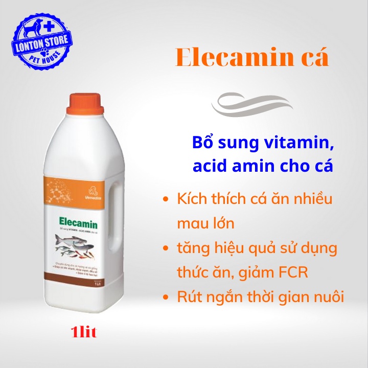 VEMEDIM Elecamin cá, giúp bổ sung vitamin, acid amin cho cá, chai 1lit - Lonton store