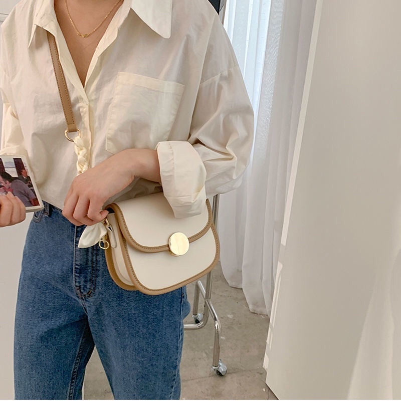 Túi đeo chéo nữ dây đeo phối vải khuy tròn vintage kiểu Hàn Quốc-1996.bagbag