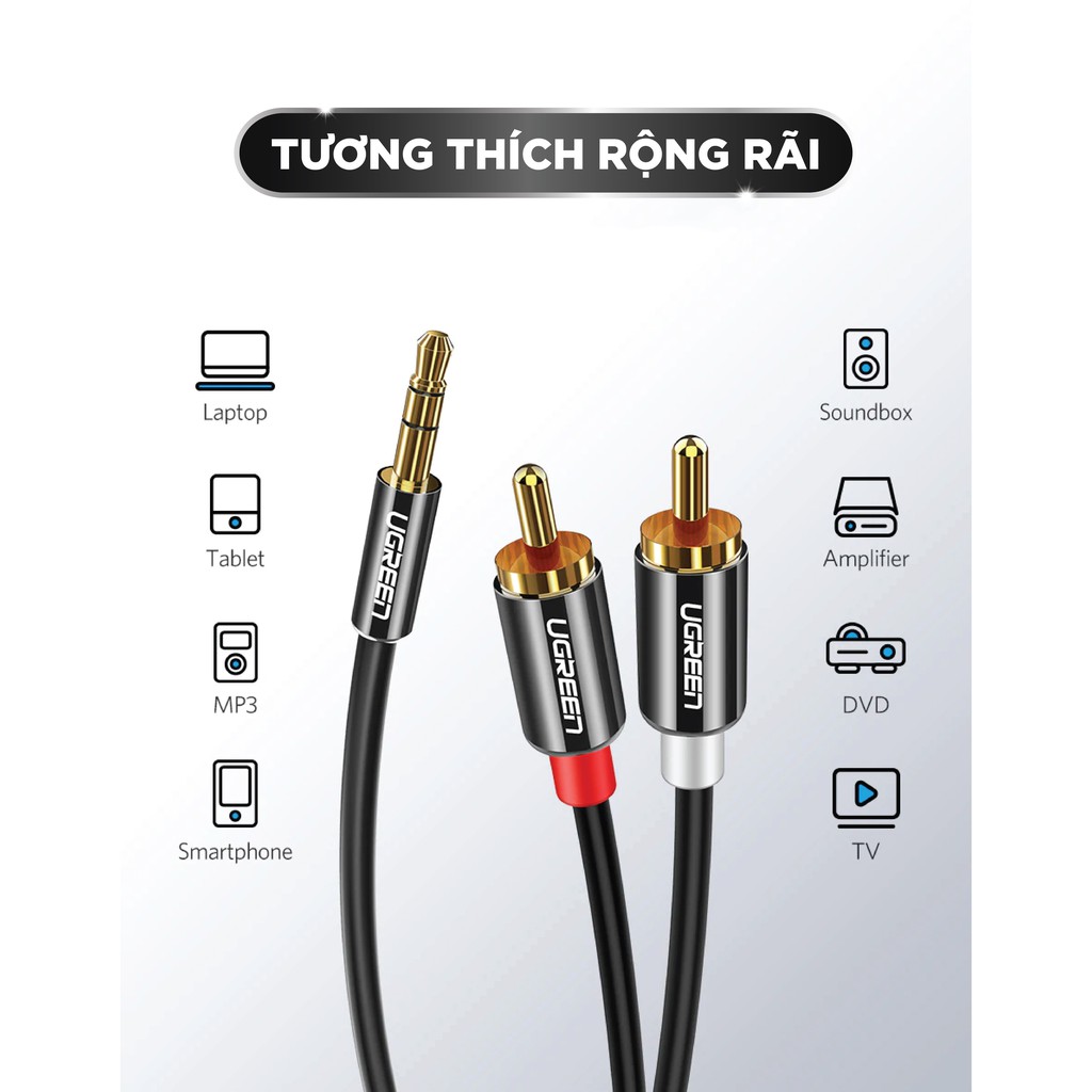 Xác thực！ Dây Audio 3.5mm ra 2 đầu RCA (Hoa sen) UGREEN AV116 - Hàng chính hãng