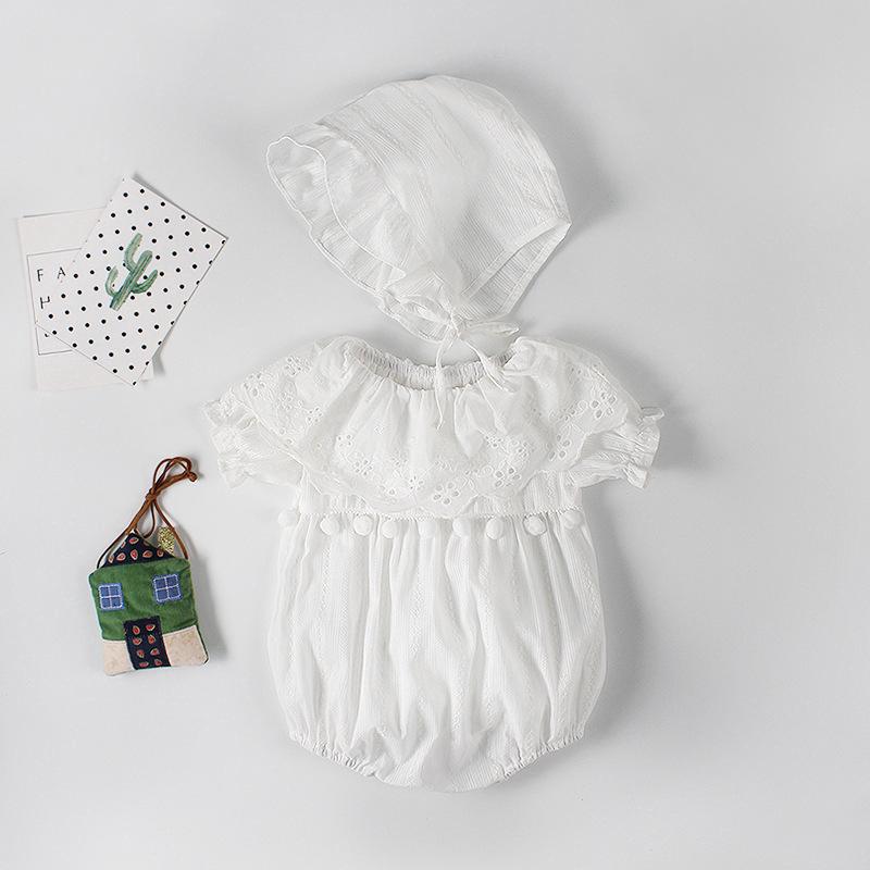 Jumpsuit cotton viền ren cho bé gái