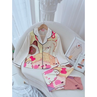 Pijama Lụa Hàn Cao Cấp, bộ dài hình dễ thương