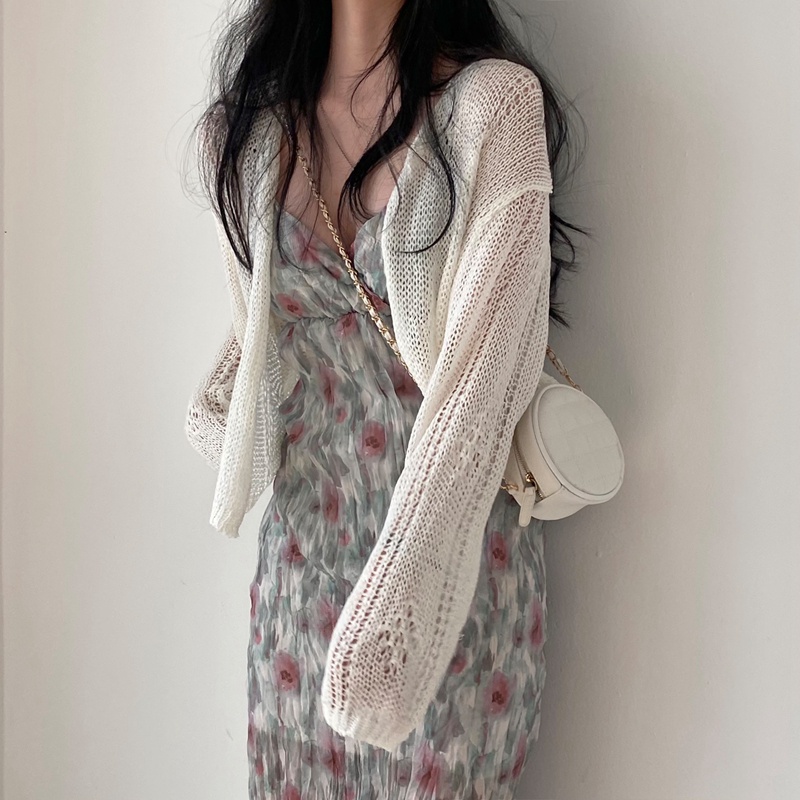 Áo khoác cardigan dệt kim SUXI tay dài dáng rộng màu sắc trơn phong cách hàn quốc thời trang mùa hè dành cho nữ