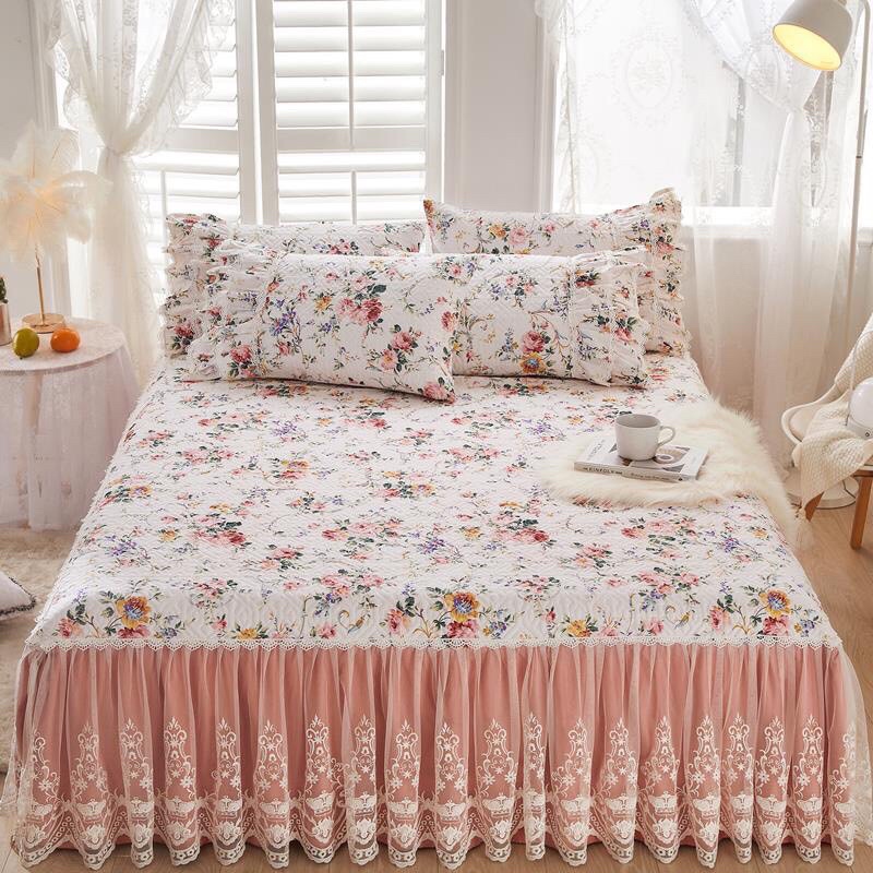 Set ga gối phủ trần bông cotton viền bèo ren 2021 - 3 món tiểu thư - hàng loại 1
